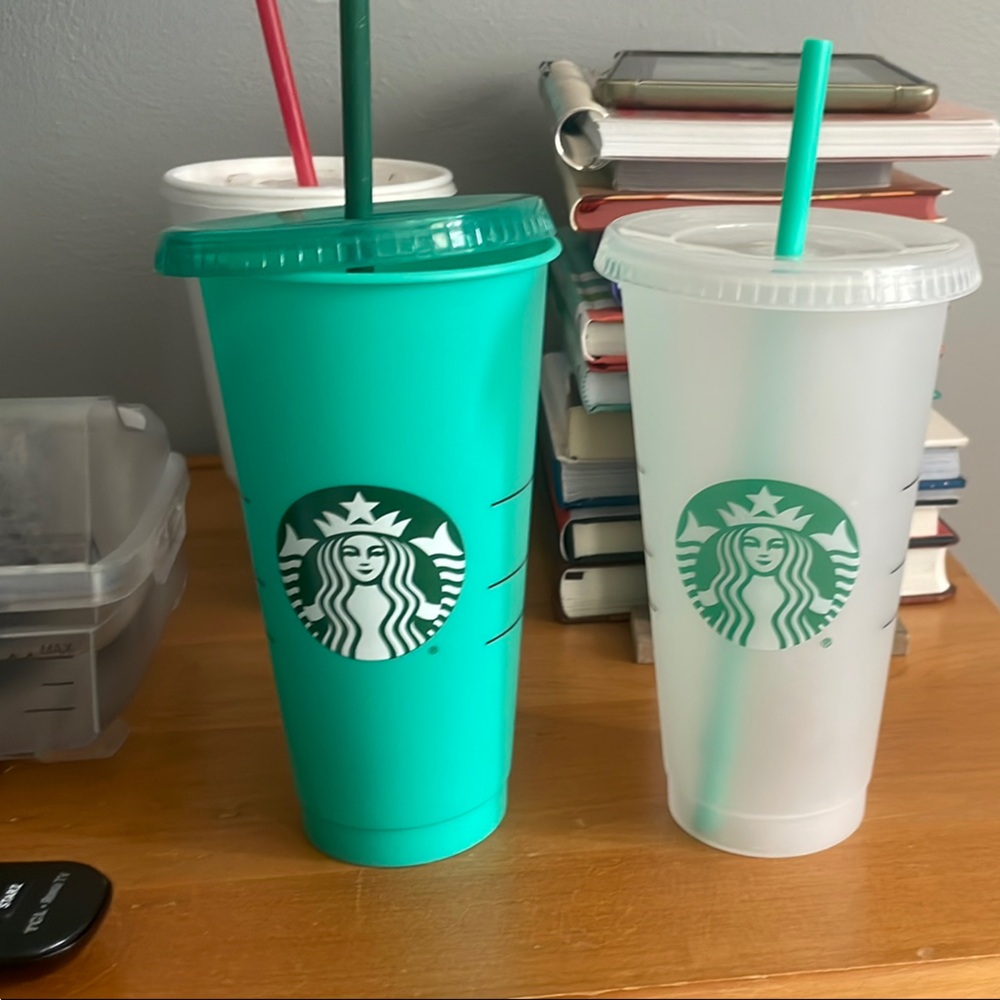 Starbucks Teal and White Cold Cups